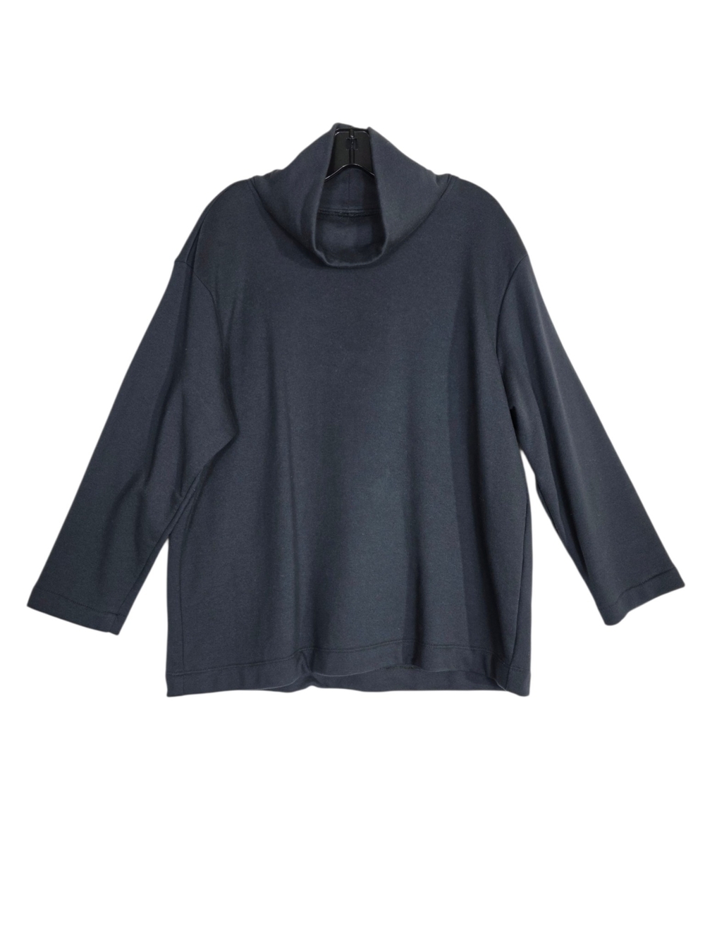M0851 Frenchterry cotton Lagenlook Minimalist Women’s Cowl Neck Sweater - Black